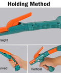 Ergonomic 800 Amp Stick Welding Electrode Holder With Curved Handle And Brass Jaw Heavy Duty Double Head Grip For Left Or Right Hand Interchangeable Straight Or Vertical Style Easy Grab Assembly in straight and vertical positions