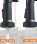 Black RV Kitchen Faucet With Pull Down Sprayer For RV Kitchen Sink, 3 Way Spray Settings Stream Spray Pause modes close up