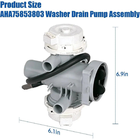 Drain Pump Assembly For Front Load Washing Machines AHA75853803 Cross Reference AP6985799 PS12750086 EAP12750086 With Beefed Up Heavy Duty Housing And Balanced Impeller For Efficient Quiet Waste Water Drainage, 6.9in x 6.1in