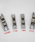 Built Tough Heavy Duty Sliding Door Rollers and Window Pulleys Rock Solid Double Wheel Hardware for Glass Aluminum Doors Drawers and Shower Tracks Glides Like Butter Super Easy Install 4 Pack showing stainless steel double wheel rollers.