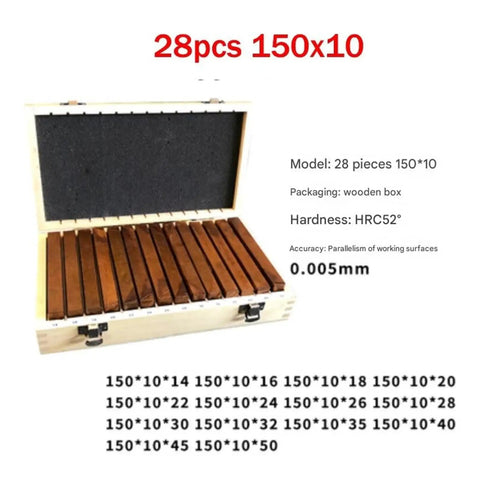 Dead On Precise 28 Piece Gauge Block Set Featuring Engraved Setting Strips For Real Woodworkers Router Truing Jigs And Table Saw Calibration Tools Built Solid For Shop Work in wooden box.