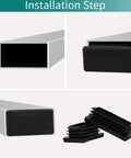 1x2 Inch Rectangle Tubing Plug Set Of 10 With End Caps For 1x2 Tubing installation steps shown with durable plastic plugs and ribbed design