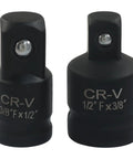 Top Tier Dual Drive Adapter Set For Tough Jobs Lets You Switch From 3/8 To 1/2 Inch And Back Again Like A Pro When Using Heavy Duty Impact Wrenches Or Socket Drivers On Any Gripping Messy Job Site Without Skipping A Beat. CR-V 3/8 F x 1/2 and 1/2 F x 3/8 drive adapters