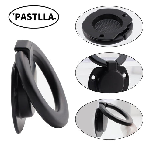 Four Pack Matte Black Recessed Ring Pull Handles For Cabinets And Drawers Round Concealed Door Pull Knobs with zinc alloy construction.