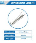 Low Melting SMD IC Removal Alloy For Rework In 6.5 Inch Length Pieces, displayed with product dimensions and leaded material info
