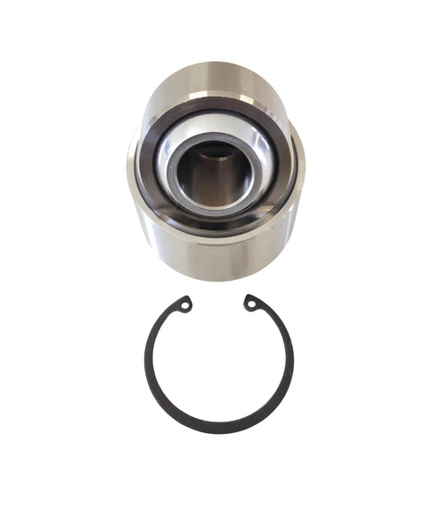 1 Inch Bore Uniball Bearing Set Includes Cup And Snap Ring For A Arm Replacement Joint Rod End Bearing showing chrome cup and snap ring.