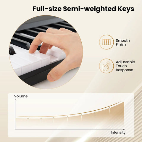 88 Key Folding Keyboard Piano With Full Size Semi Weighted Action Digital Piano demonstration of adjustable touch response