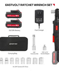 Three Eighths Inch Cordless Electric Ratchet Wrench Set With Beast Torque At 55 Ft-Lbs, 12V Kit With Eight Sockets and Accessories