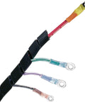 Marine Grade Spiral Wire Wrap Half Inch Black 10 Feet showing cable protection and wires