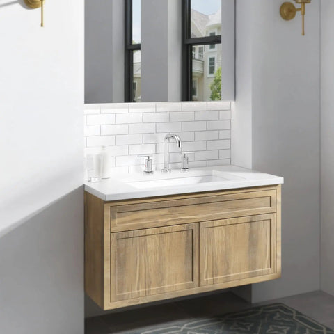 8 Inch Polished Chrome Widespread Bathroom Sink Faucet For 3 Hole Vanity With cUPC Certified Supply Lines 1.2 GPM Brass Construction Styled in Modern Vanity