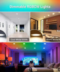 Smart Retrofit LED Recessed 6 Inch Downlights With Color Changing RGBCW 15W 1150 Lumens Bluetooth Mesh Hub Included Voice Control With Alexa Dimmable 2700K To 6500K 4 Pack For Easy Whole Home Lighting showcasing color changing modes in living rooms.