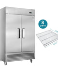 Heavy Duty Workhorse 54 Inch Commercial Freezer Offering 49 Cu Ft Capacity with double solid door and stainless steel build.