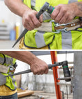 Ratcheting Spud Wrench With Half Inch Drive For Construction, Forged Alloy Steel, Corrosion Resistant Black Finish, Reversible Ratchet, 15 Inch Length, used by a worker in safety vest.