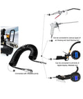 Heavy Gauge Three Meter Air Hose Built Like A Badass With Kink Resistant Flex Oil Resistant Rubber And Steel Made To Handle Air Compressor Jobs Without Breaking A Sweat connected to various air tools.