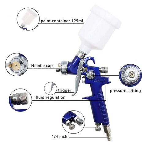 Road Warrior Pneumatic Hvlp Sprayer With 0.8Mm Nozzle, Heavy Duty Aluminum Alloy Paint Gun with 125ml container and fluid regulator.