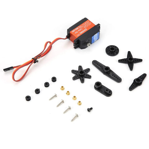 Heavy Duty Digital RC Servo With Rock Solid Metal Gears Completely Waterproof Build Delivers Badass Torque And Lightning Fast Tracking Specs For 1 10 And 1 8 RC Buggies And Trucks with accessories.