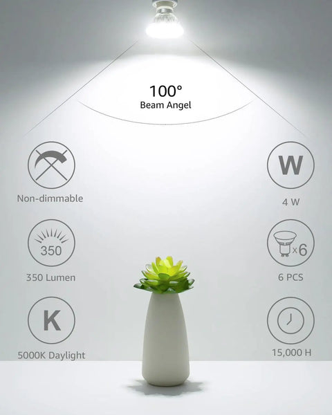 Green plant under 5000K daylight beam from Non Dimmable 4W GU10 LED Light Bulbs 5000K Daylight White For Recessed Track Lighting 6 Pack