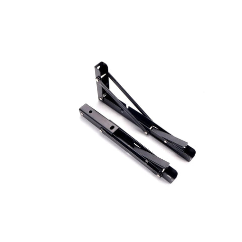 Heavy Duty Folding Shelf Brackets 16 Inch Collapsible Wall Mount Triangle Hinges in black, for DIY tables and workspaces.