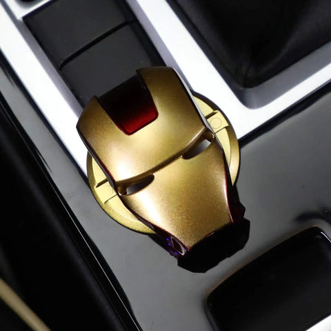 Engine Start Button Cover For Cars Dope ABS Push Button Ignition Switch Decor Iron Man Mark Two Color Start Ring In Golden Red Auto Interior Accessory Rotates 150 Degrees Fits Most Vehicles. Gold ABS cover on car start button, Iron Man style, rotating ring
