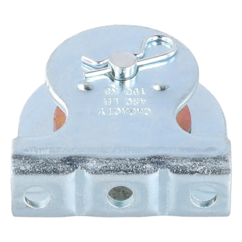 8 Pack Wall Mounted Pulleys Kit For Lifting And Hauling - 1.5 Inch Single Iron Pulley, Galvanized Steel, Directional Design, Fits Three Eighths Inch Wire Rope, Zinc Plated, Heavy Duty, Easy Install, Durable wall mount pulley close-up