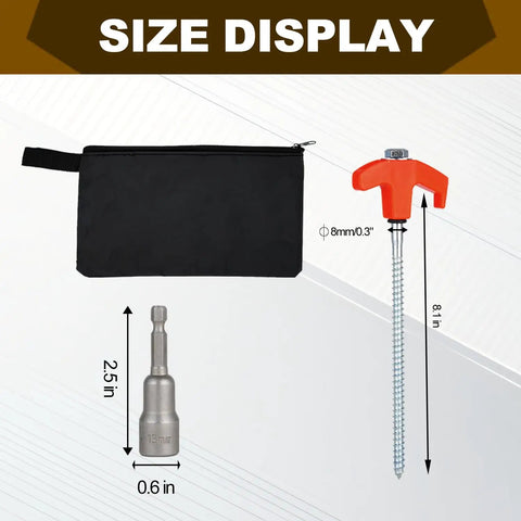 Size display of Beefy 8 Inch Screw In Tent Stakes With Hex Head Driver 12 Pack Ground Anchors For Camping Rust Resistant Carbon Steel Stakes Durable Metal Stakes For Tents And Shelters Orange