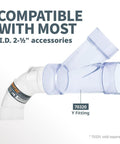 Rock Solid 2.5 Inch OD 90 Degree Elbow Dust Collector Connector In Clear ABS Plastic with Y fitting, compatible with most 2-½" accessories.