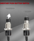 Press and hold operation of Mini Momentary Push Button Switch 1A 250VAC SPST NO, black pre-wired, ideal for DIY projects