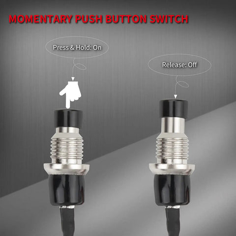 Press and hold operation of Mini Momentary Push Button Switch 1A 250VAC SPST NO, black pre-wired, ideal for DIY projects