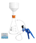 Image of Complete Vacuum Filtration Kit With 1000mL Filtering Flask Hand Vacuum Pump Buchner Funnel Filter Papers Tubing And Stopper.