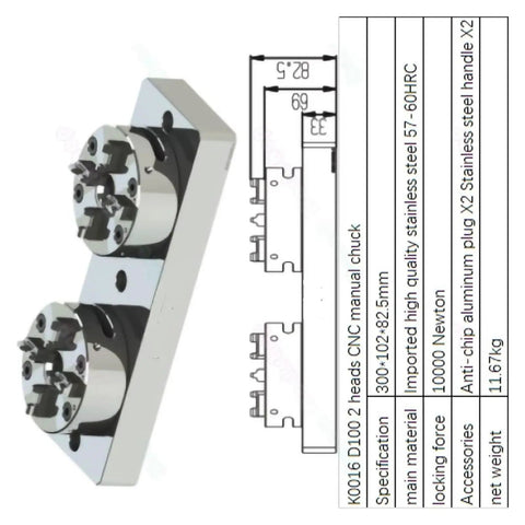 100mm Pneumatic Manual Chuck For EDM Spark Machines, Pro Grade Precision CNC Electrode Clamping, ER Interface Ready, side view