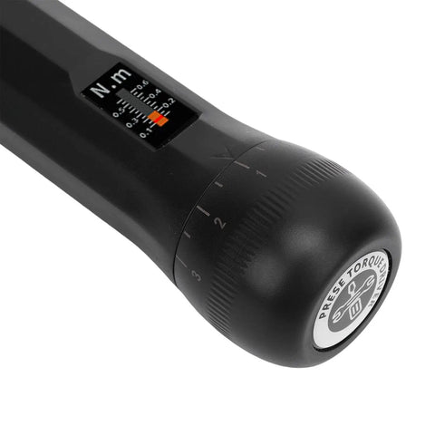 Jelquix Preset Torque Screwdriver With S2 Steel Bits And Adjustable Settings showing dial control and precision markings on black body.