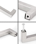 Square Kitchen Cabinet Handles Brushed Nickel Stainless Steel Euro Bar Pulls With Five And One Half Inch Total Length And 128 Millimeter Hole Centers