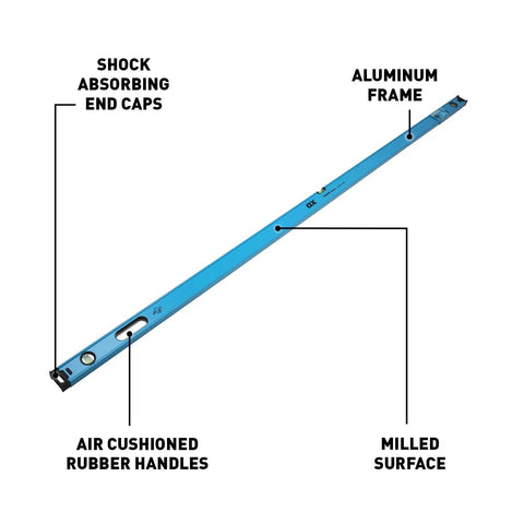 Dead Straight Eight Foot Aluminum Box Beam Level Featuring Magnified Vials And Lightweight Four Point One Pound Body Built Tough For Rock Solid Slab Pouring And Wall Framing Jobs