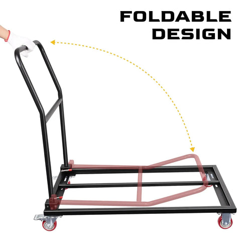 Heavy Duty Folding Chair Dolly Cart for 25 Chairs With 4 Casters, L Shape Flat Stacking Chair Rack, 1500 Lbs Capacity, Black