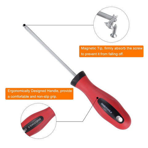 Two Piece Magnetic Ball End Hex Screwdrivers Set 5mm Hex 120mm Rod 9 Inch Total Length S2 Steel Chrome Plated with Red Handle