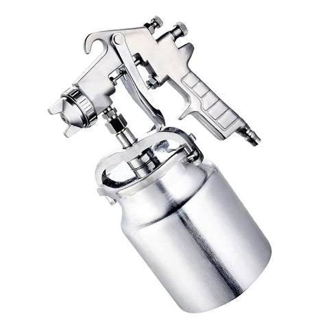 Heavy Duty Suction Paint Sprayer With 1000cc Tank And 2mm Stainless Steel Nozzles, showing stainless steel construction and designed for quick paint application.