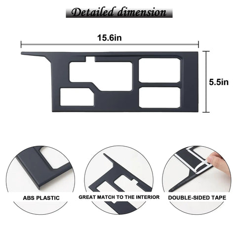 Detailed dimensions of Toyota Tundra Sequoia Gear Shift Panel Trim Cover Matte Black Anti Scratch Shield, 15.6 x 5.5 inches, ABS plastic