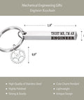 Engineering Nerd Gift Journal For Students And Pros keychain with "Trust Me, I'm an Engineer" engraving and gear charm.