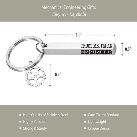 Engineering Nerd Gift Journal For Students And Pros keychain with "Trust Me, I'm an Engineer" engraving and gear charm.
