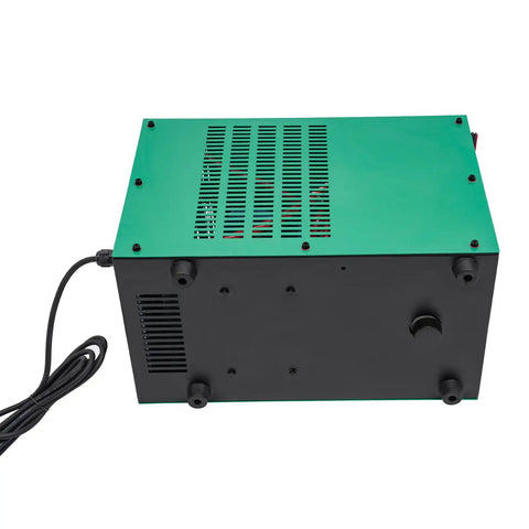 Rear view of Heavy Duty Tig Welder Water Cooler System Wrc-300a with black casing and green top, showcasing ventilation.