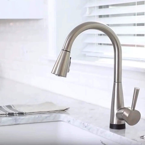 Pulldown Faucet Hose Replacement Kit Model 150259 Compatible With Moen, installed in modern kitchen setting.
