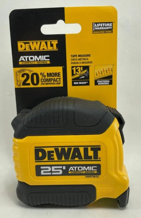 Atomic 25 Ft Tape Measure With 13 Ft Max Reach Fractional Blade For Quick Measurements on white background