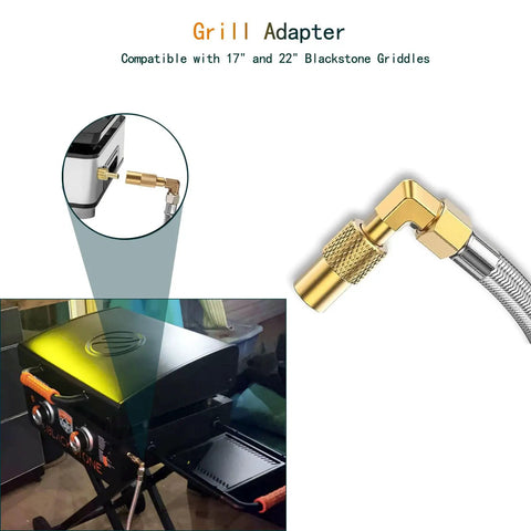 5 Foot Propane Regulator And Hose With 90 Degree Elbow Adapter For Blackstone 17 Inch And 22 Inch Tabletop Griddles in use