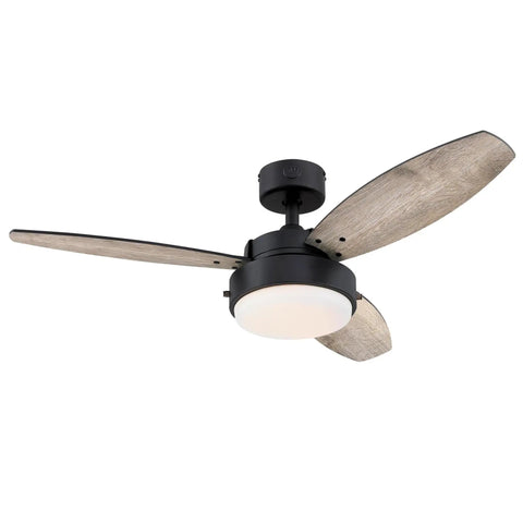 42 Inch Matte Black LED Ceiling Fan With Light, Down Rod Only, Reversible Charcoal And Riverbed Blades, Opal Frosted Glass Light Kit, Ideal For Small Rooms Up To 100 Sq Ft, Includes Two Long Lasting Medium Base Bulbs