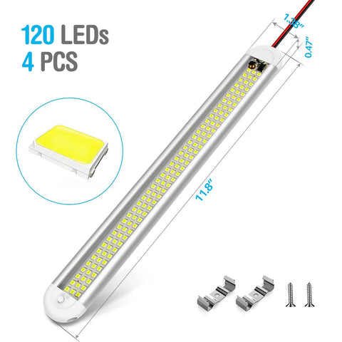 Super Bright 12V LED Interior Light Bar Kit 4 Pack For Trailers RVs Vans Trucks Boats And Campers with mounting hardware