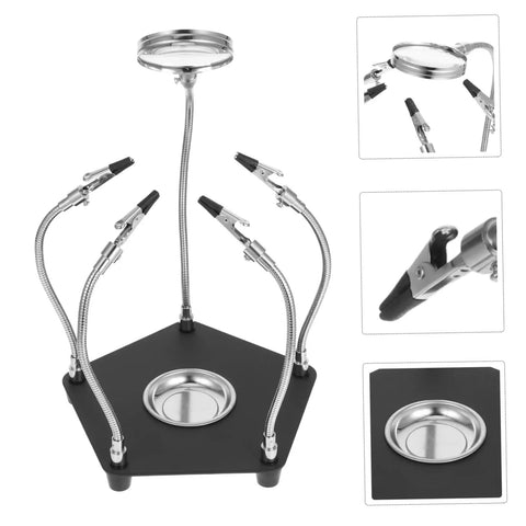 LED Magnifying Lamp With Soldering Third Hand Tool Flexible Arms And Magnetic Helping Hands Sturdy Iron Holder for precise PCB repair