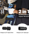 Mechanic using Cordless Brushless Half Inch Impact Wrench With 260 Ft Lbs Max Torque 2.0Ah Battery on car tire