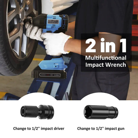 Mechanic using Cordless Brushless Half Inch Impact Wrench With 260 Ft Lbs Max Torque 2.0Ah Battery on car tire
