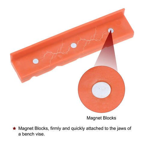 Kickass Magnetic Vise Jaw Pads With Chunky Nylon Grip And Snug V Grooves To Lock Gear Down On Your Bench Sweet Add On For Woodworking Jewelry Repairs And Weekend Shop Projects, showcasing embedded magnet blocks.