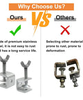 Comparison of Stainless Steel C Clamp Tiger Clamp Set Two Pack with rust-prone alternatives, highlighting durability and corrosion resistance.